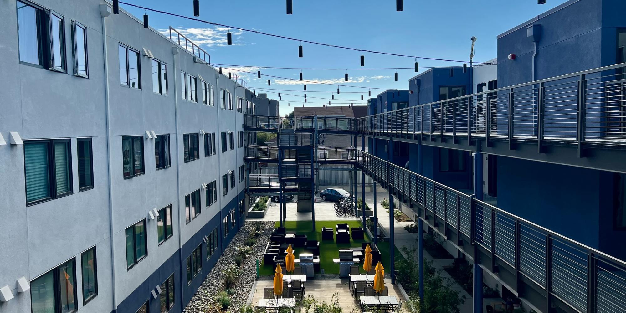 Aerial view of the courtyard at 1919 Market Street in Oakland, California