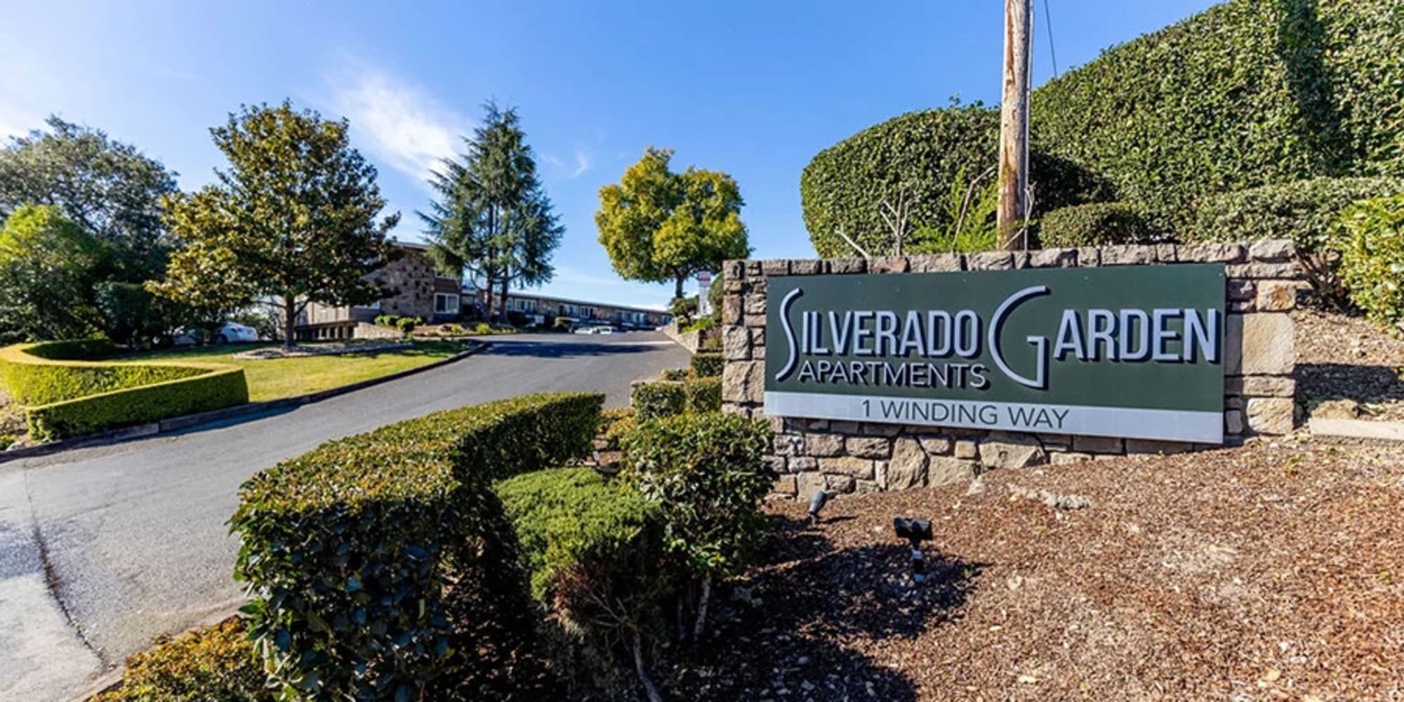 The main sign in front of Silverado Gardens in Napa, California