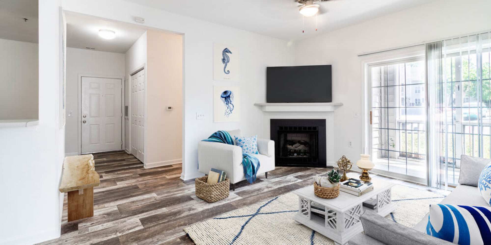 Modern apartment living room at Home at Sand Ridge in Wilmington, North Carolina