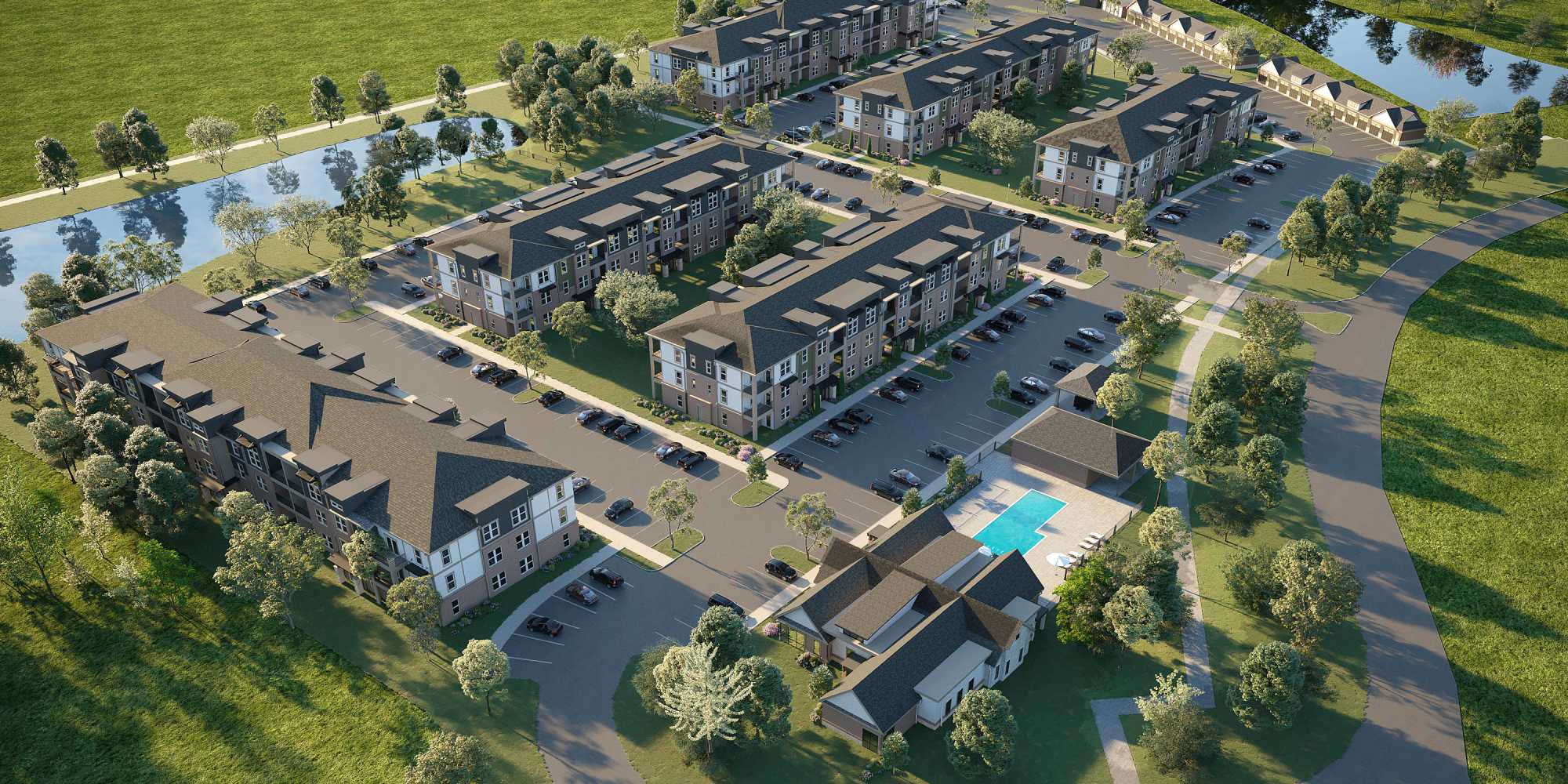 arial view of Riley Crossing At Gateway Park in Greenfield, Indiana