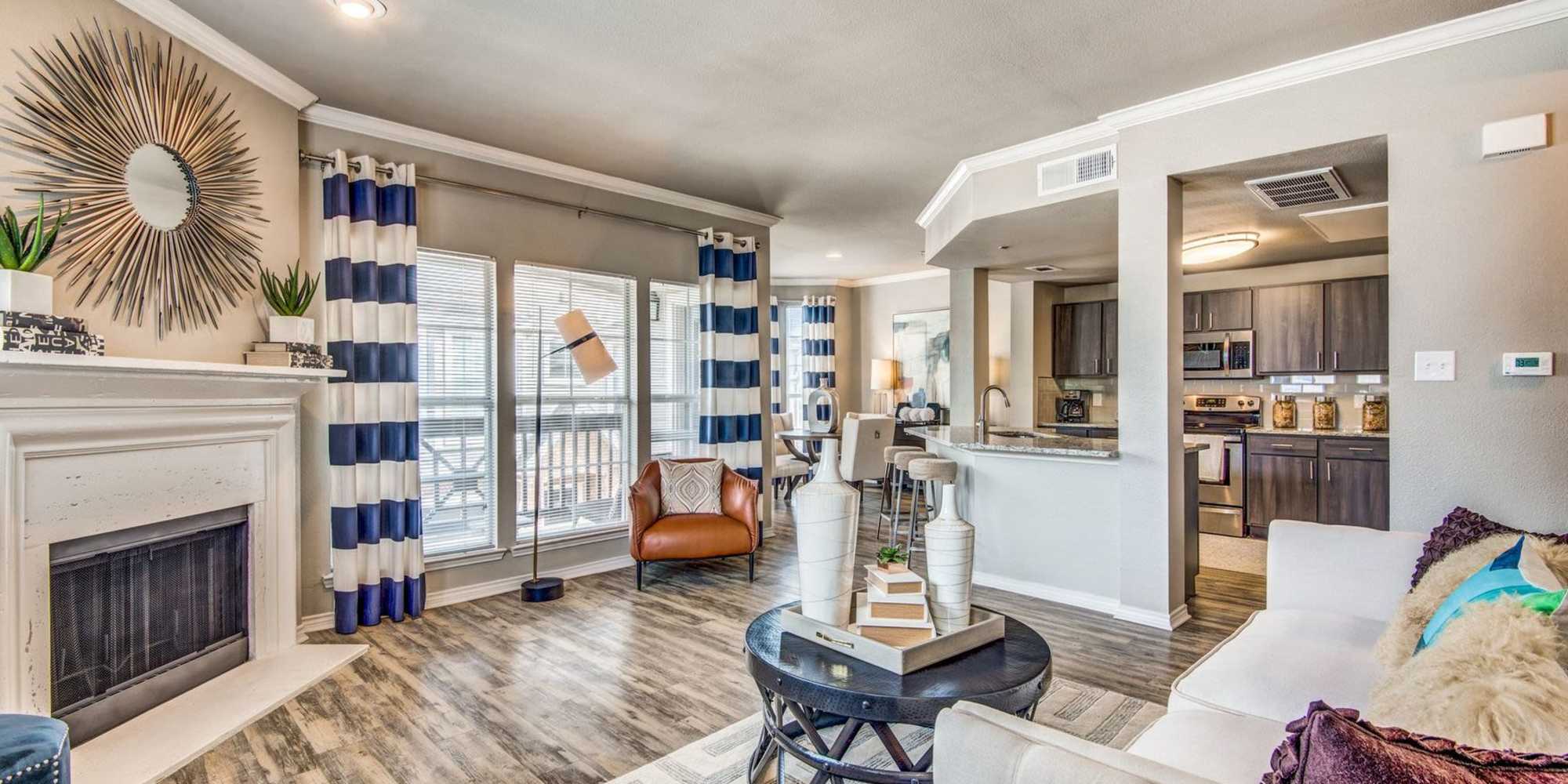 model living room at The Station at MacArthur in Irving, Texas