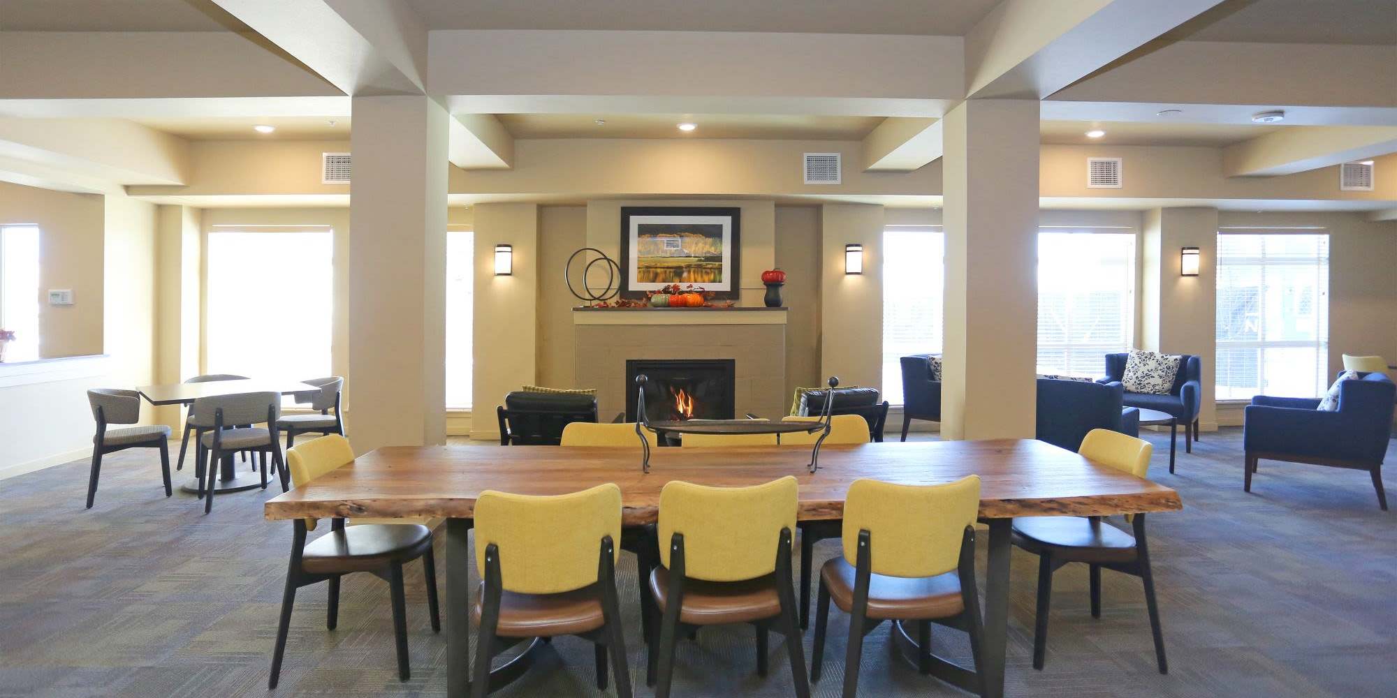 Club house with seating at  at Traditions at Colorado Springs in Colorado Springs, Colorado
