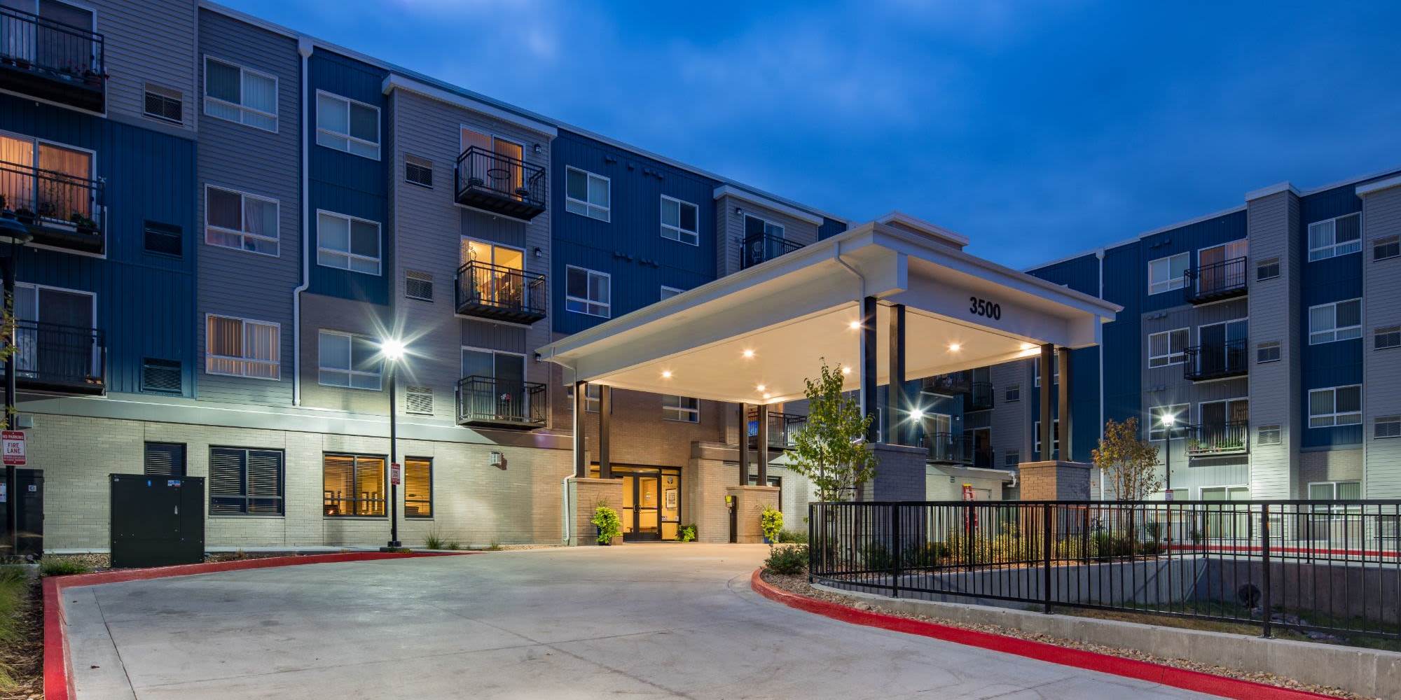 Entrance to the building at Traditions at Englewood in Englewood, Colorado