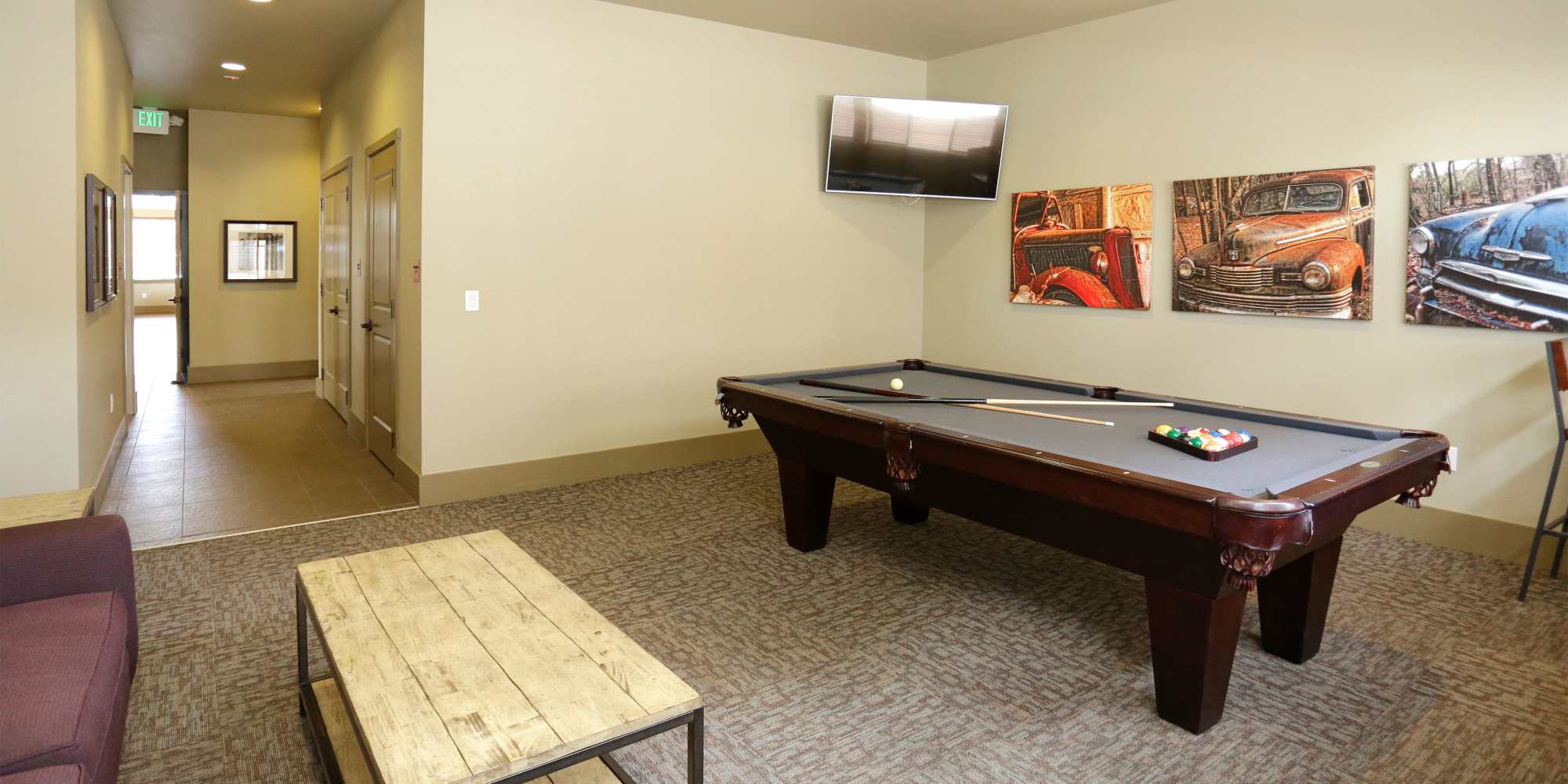 Pool table in the clubhouse at alttext