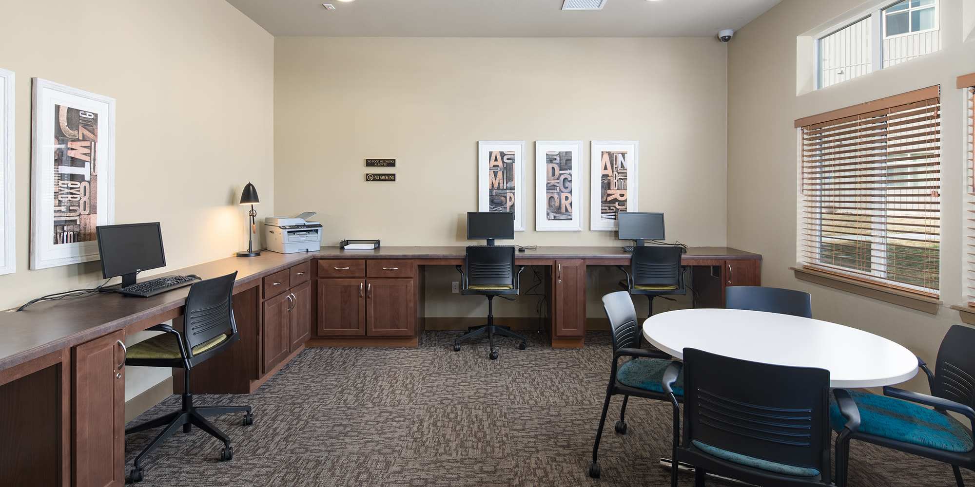 Computers in the business center at Copper Peak in Longmont, Colorado