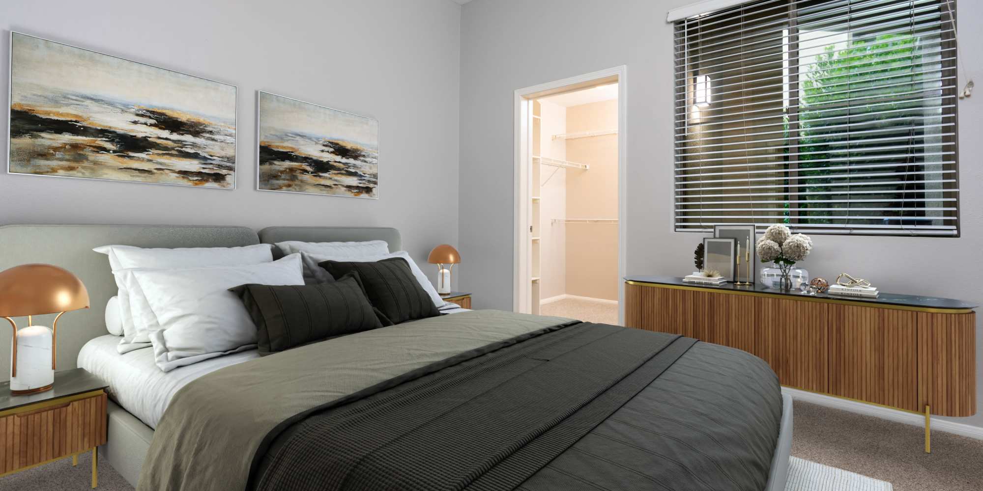 Cozy furnished bedroom at Paragon at Old Town in Monrovia, California