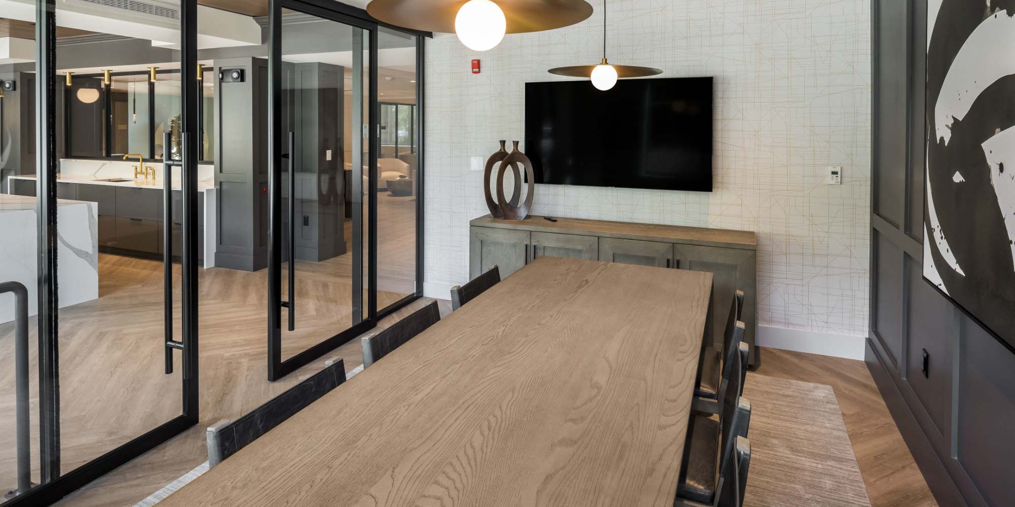 Conference table in a meeting room in the clubhouse at Parkside Place in Cambridge, Massachusetts