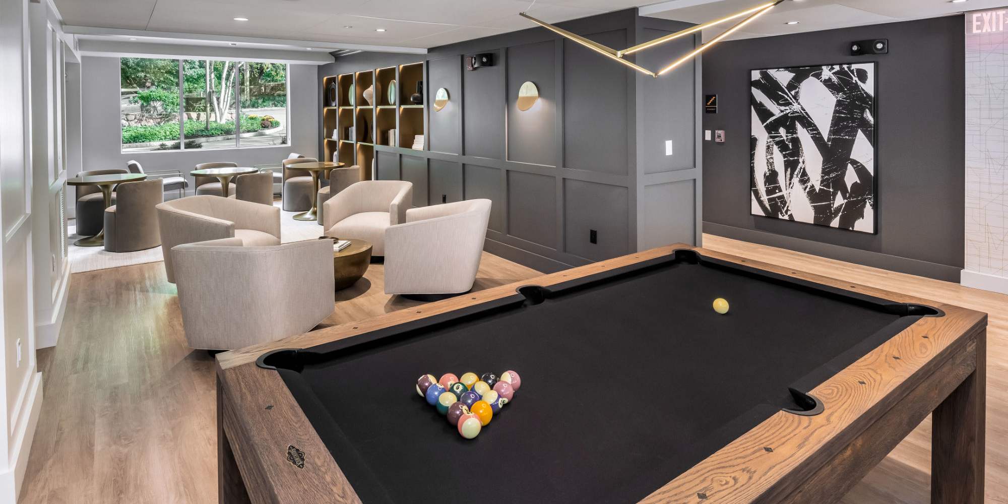 Pool table in the clubhouse at Parkside Place in Cambridge, Massachusetts