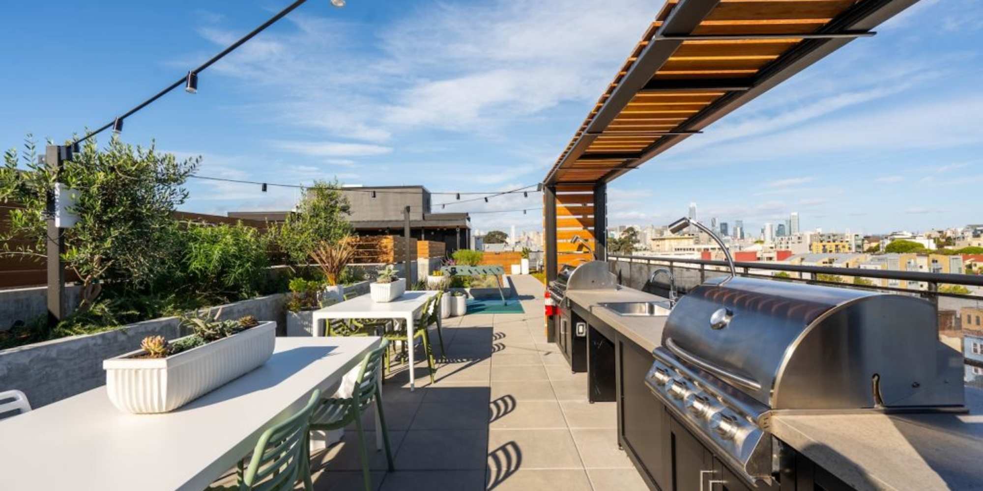 Rooftop lounge with barbecue at The Fitzgerald in San Francisco, California