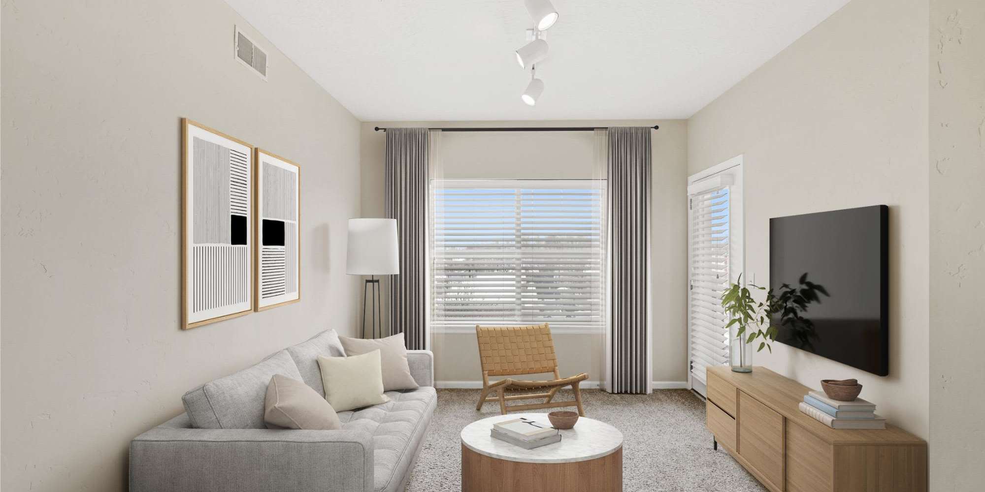 Living room with television at Sugar Flats in Salt Lake City, Utah 