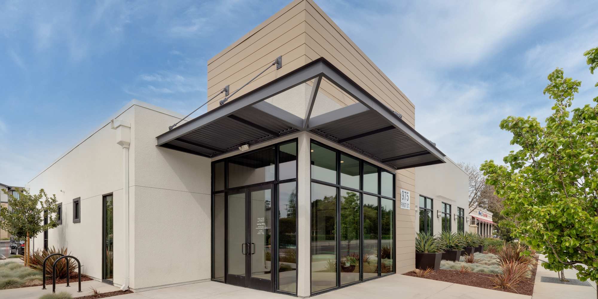Entrance to the clubhouse at Village at First in Gilroy, California
