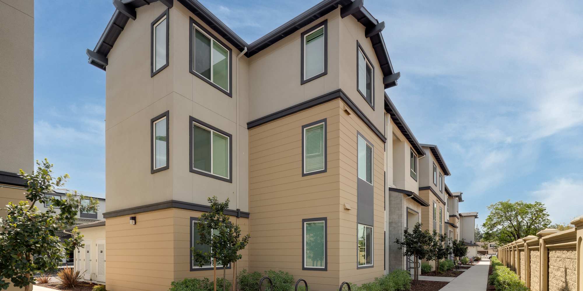 Building exterior at Village at First in Gilroy, California