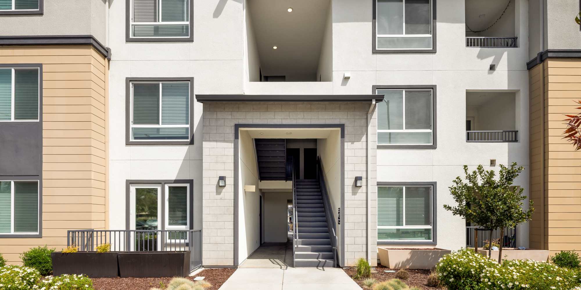 Entrance to the building at Village at First in Gilroy, California