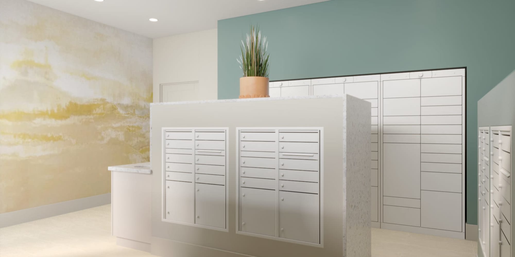 Mail room at Aurora at Green Valley in Fairfield, California