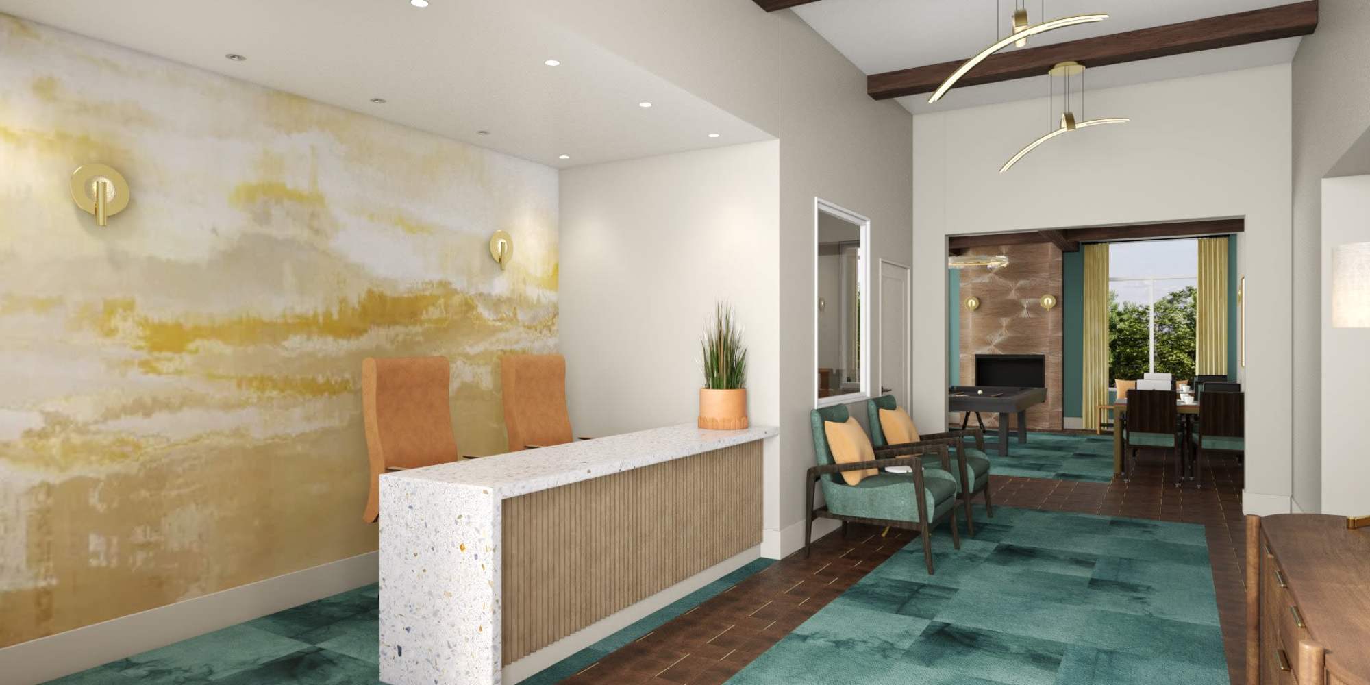 Leasing office hallway at Aurora at Green Valley in Fairfield, California