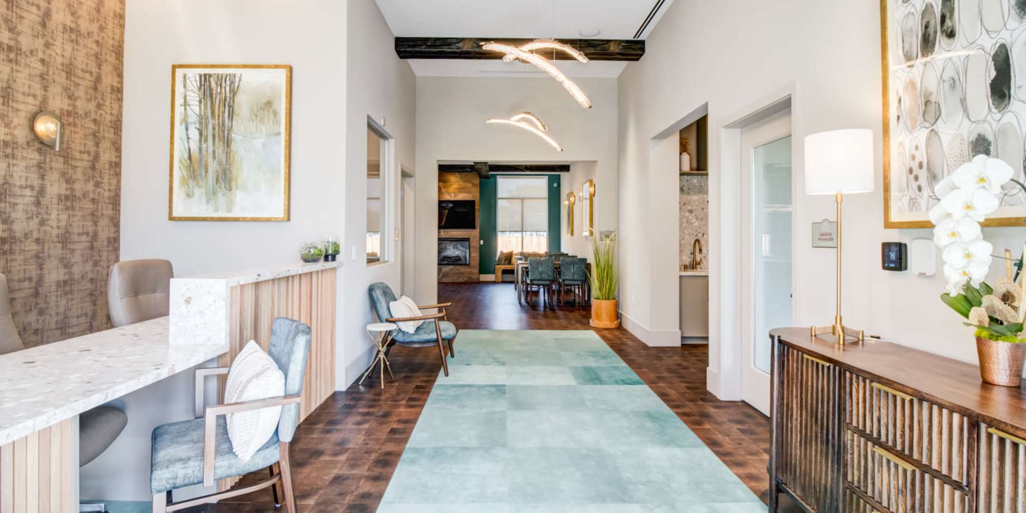 Leasing office hallway at Aurora at Green Valley in Fairfield, California