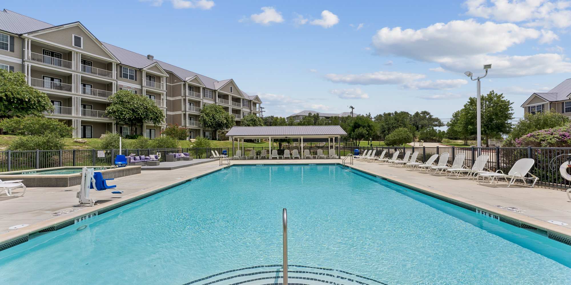 Large, sparkling pool at The April in Canyon Lake,Texas