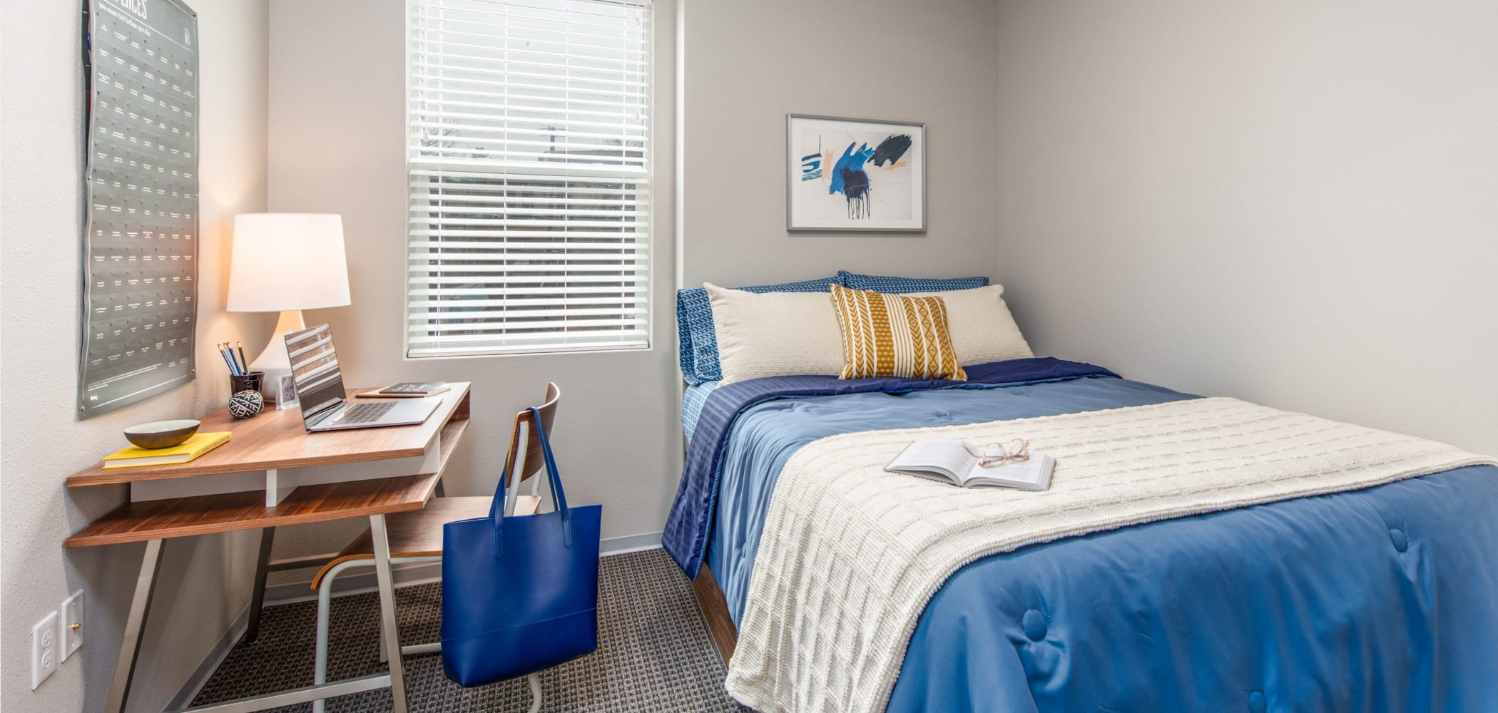 Bright, spacious bedroom at evolve on Main in Pullman, Washington