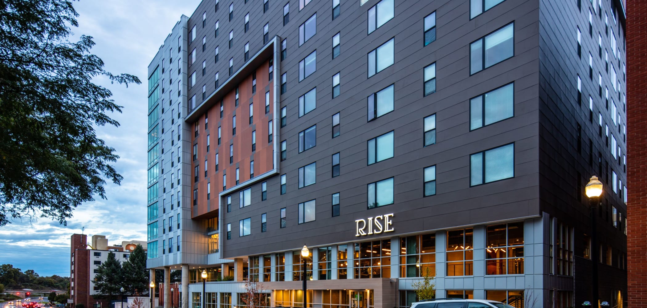Exterior of RISE at State College in State College, Pennsylvania