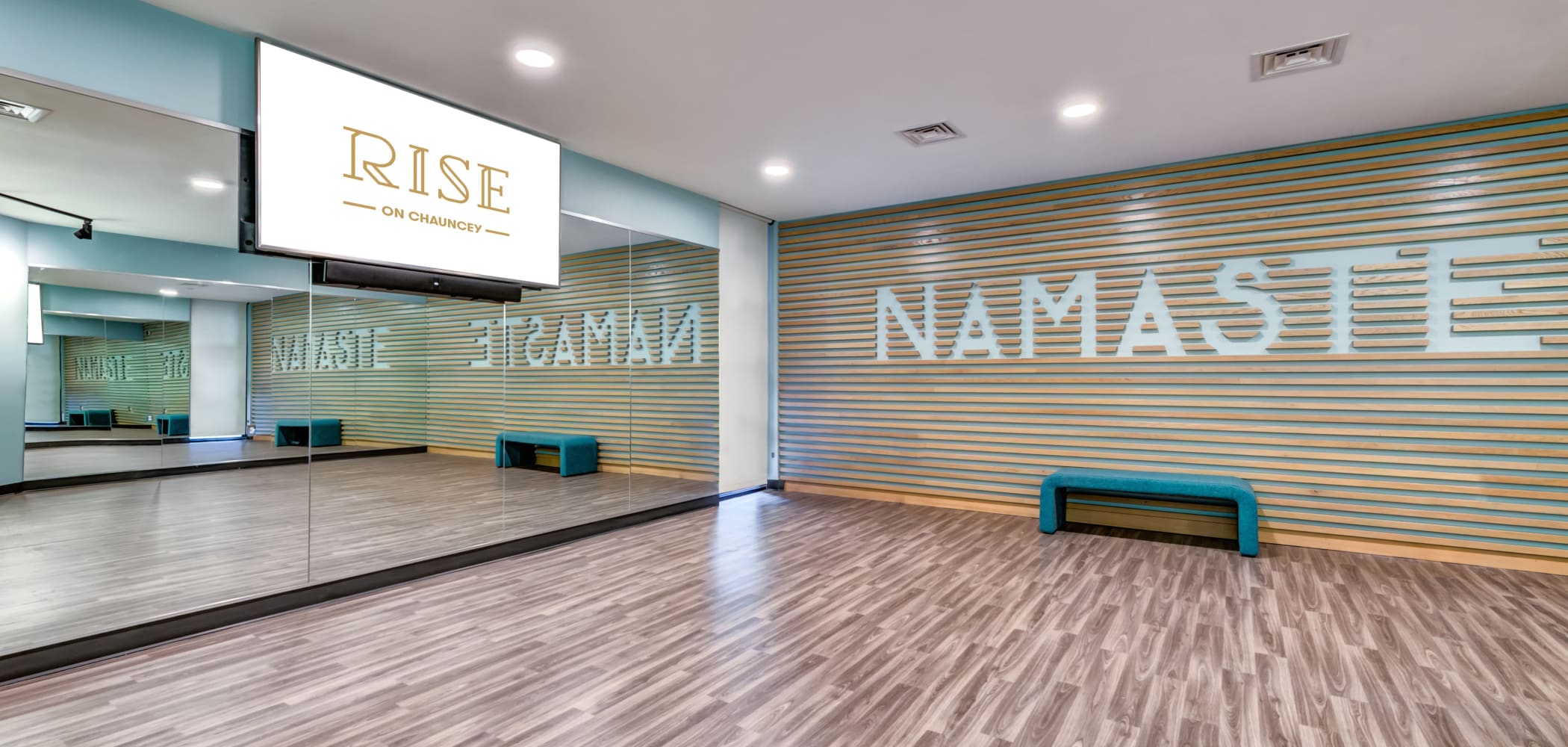 Yoga studio at RISE on Chauncey in West Lafayette, Indiana