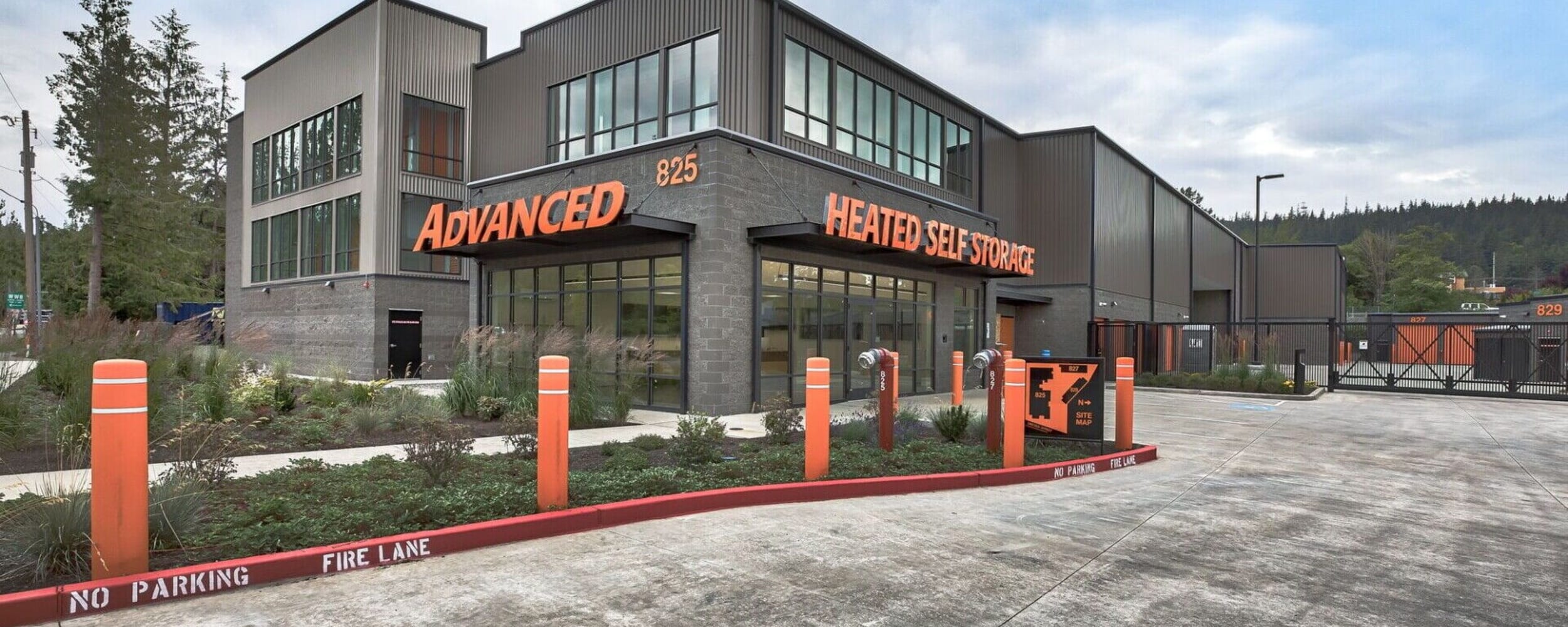 Exterior showing the sign at Advanced Heated Self Storage Bellingham in Bellingham, Washington