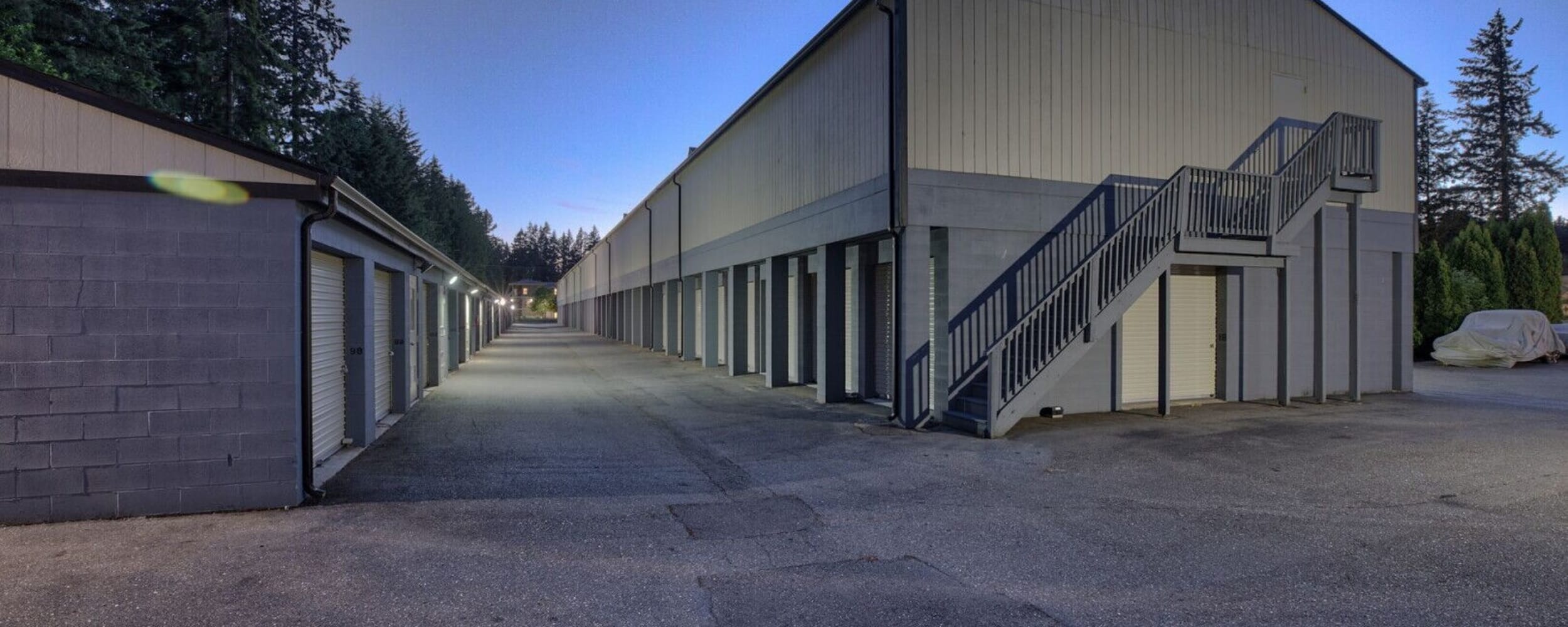Units with staircase at Port Orchard Self Storage in Port Orchard, Washington