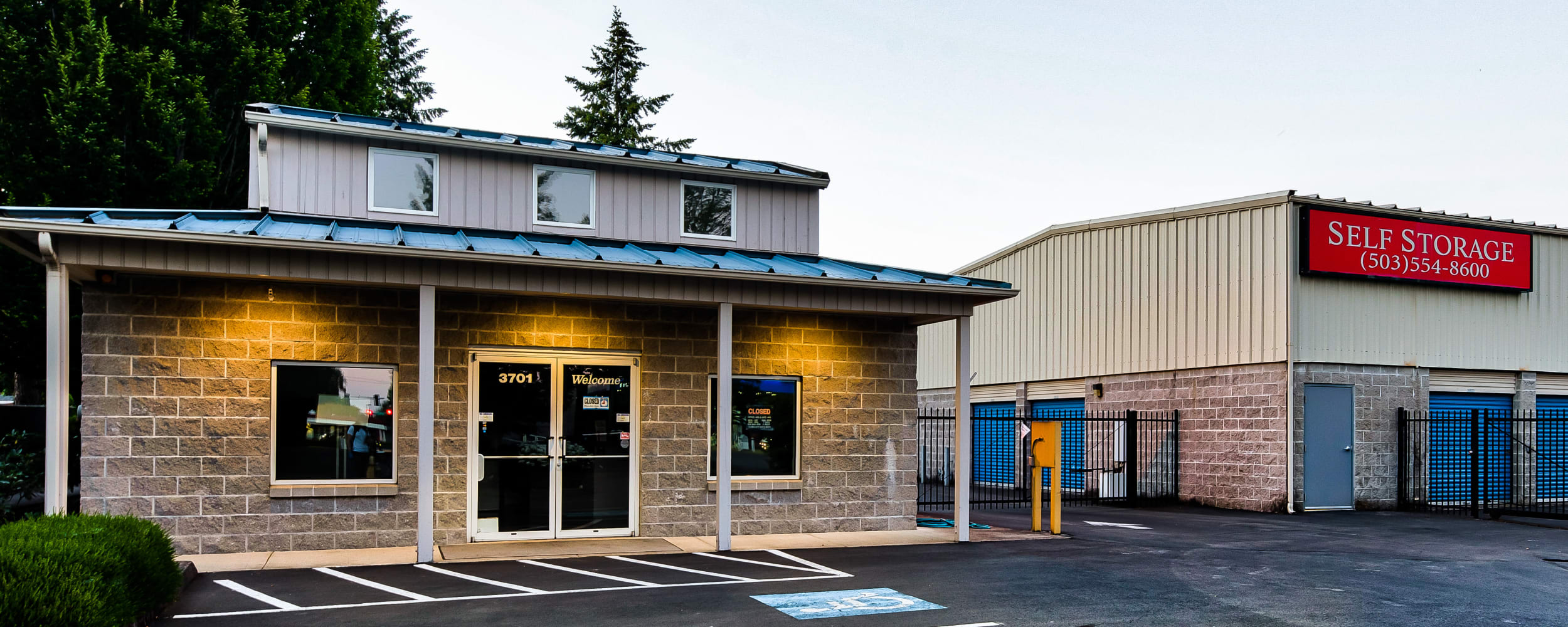 Parking lot at Newberg Self Storage in Newberg, Oregon