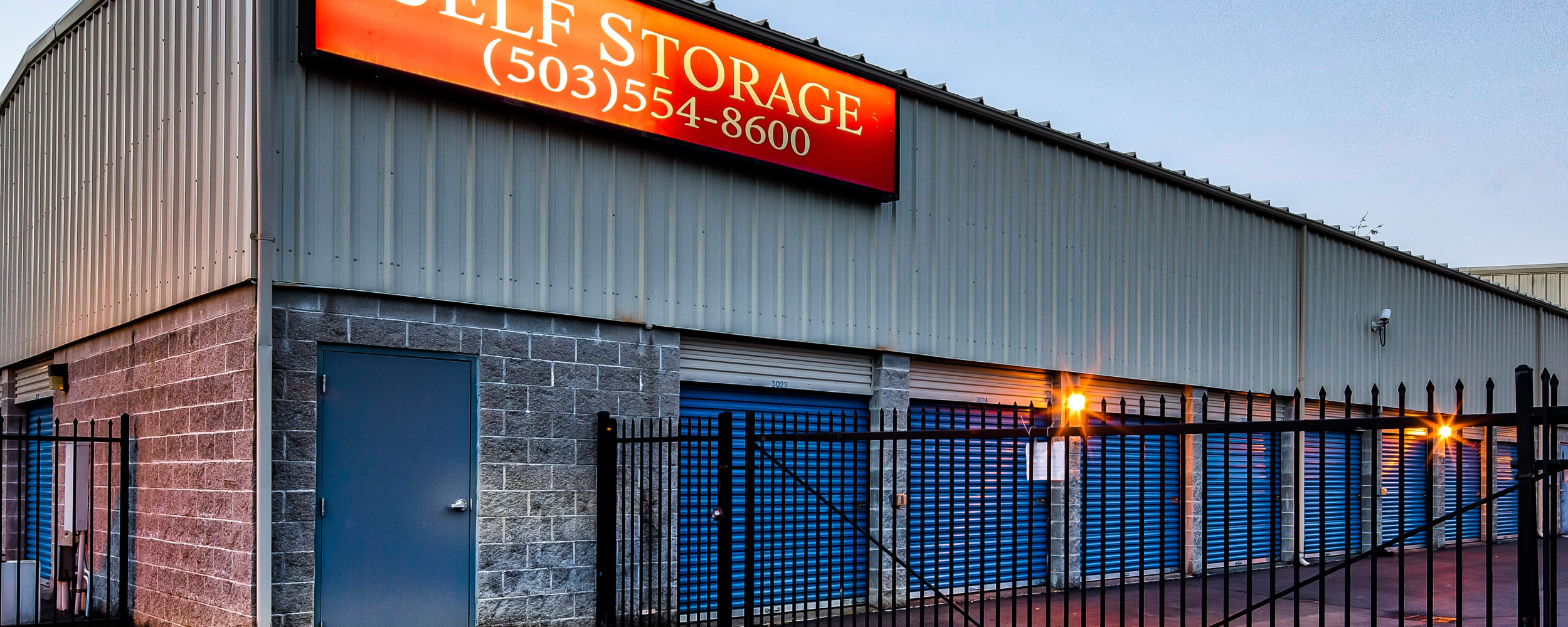 Gated entrance to Newberg Self Storage in Newberg, Oregon