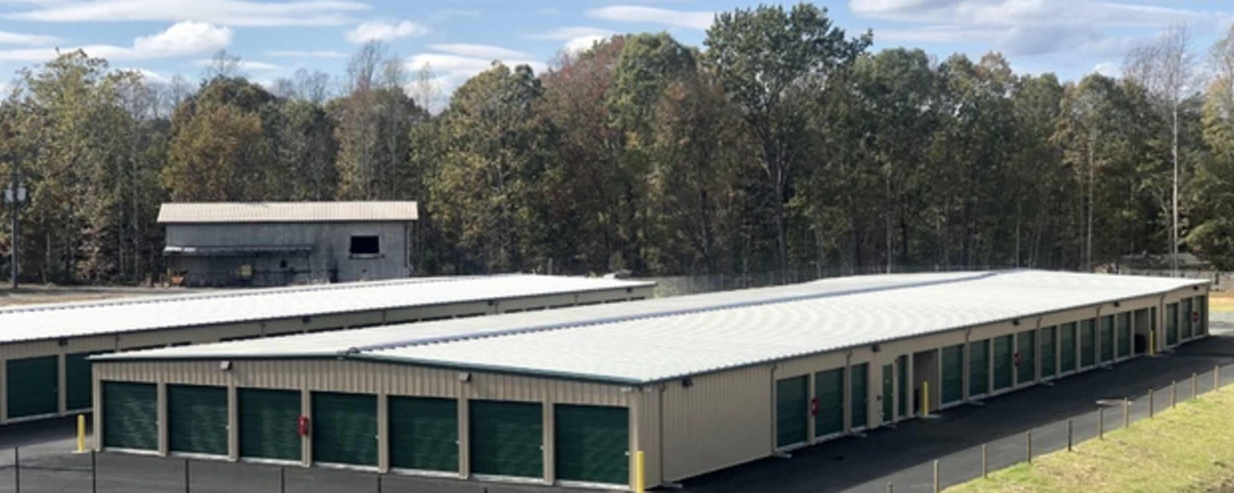 An aerial view of the parking spaces at Zion Crossroads Mini Storage in Zion Crossroads, Virginia