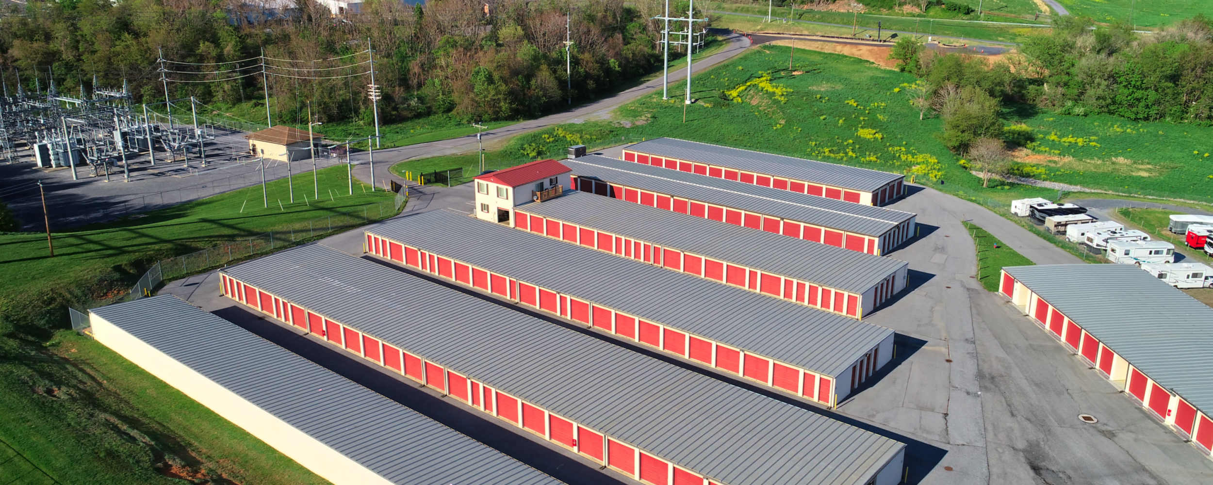 An aerial view of outdoor units at Harrisonburg Self Storage in Harrisonburg, Virginia