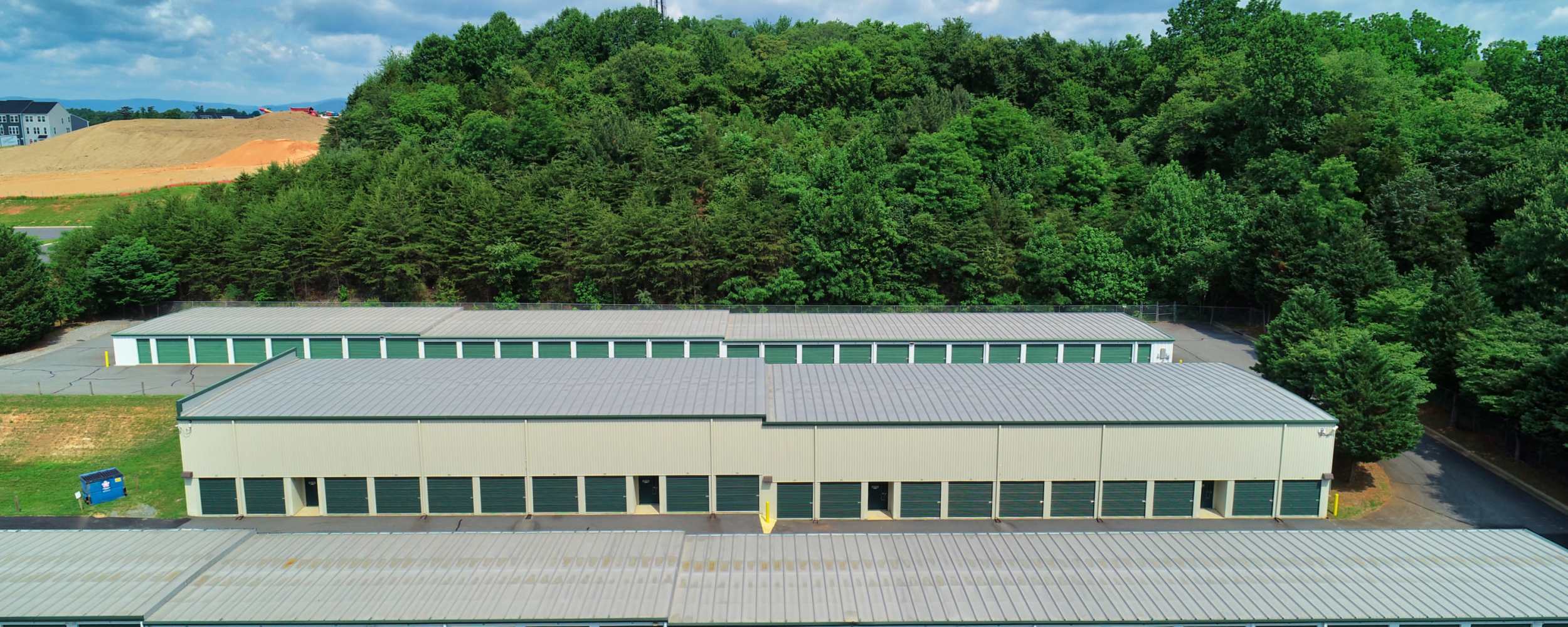 An aerial view of outdoor units at North Charlottesville Self Storage in Charlottesville, Virginia