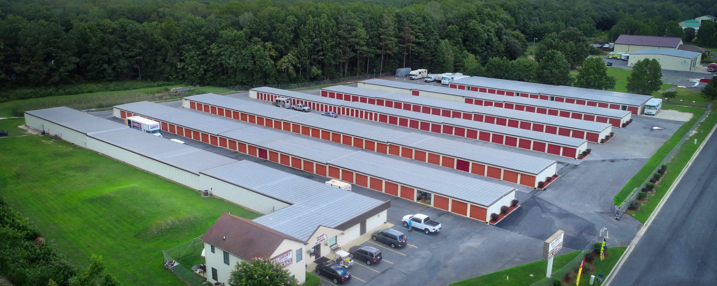 An aerial view of Salisbury Route 50 Self Storage in Salisbury, Maryland