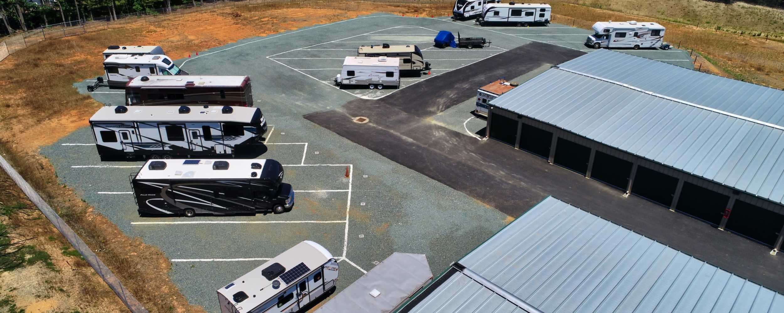 An aerial view of the parking spaces at Zion Crossroads Mini Storage in Zion Crossroads, Virginia