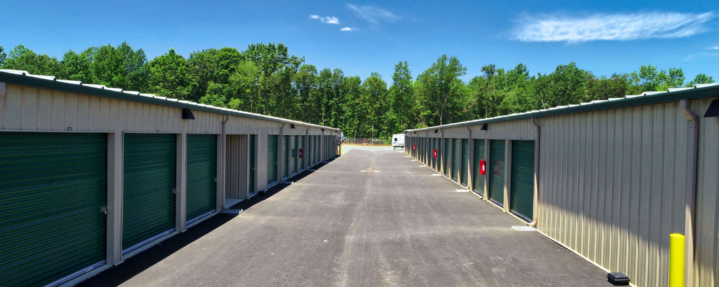 Wide driveways between units at Zion Crossroads Mini Storage in Zion Crossroads, Virginia