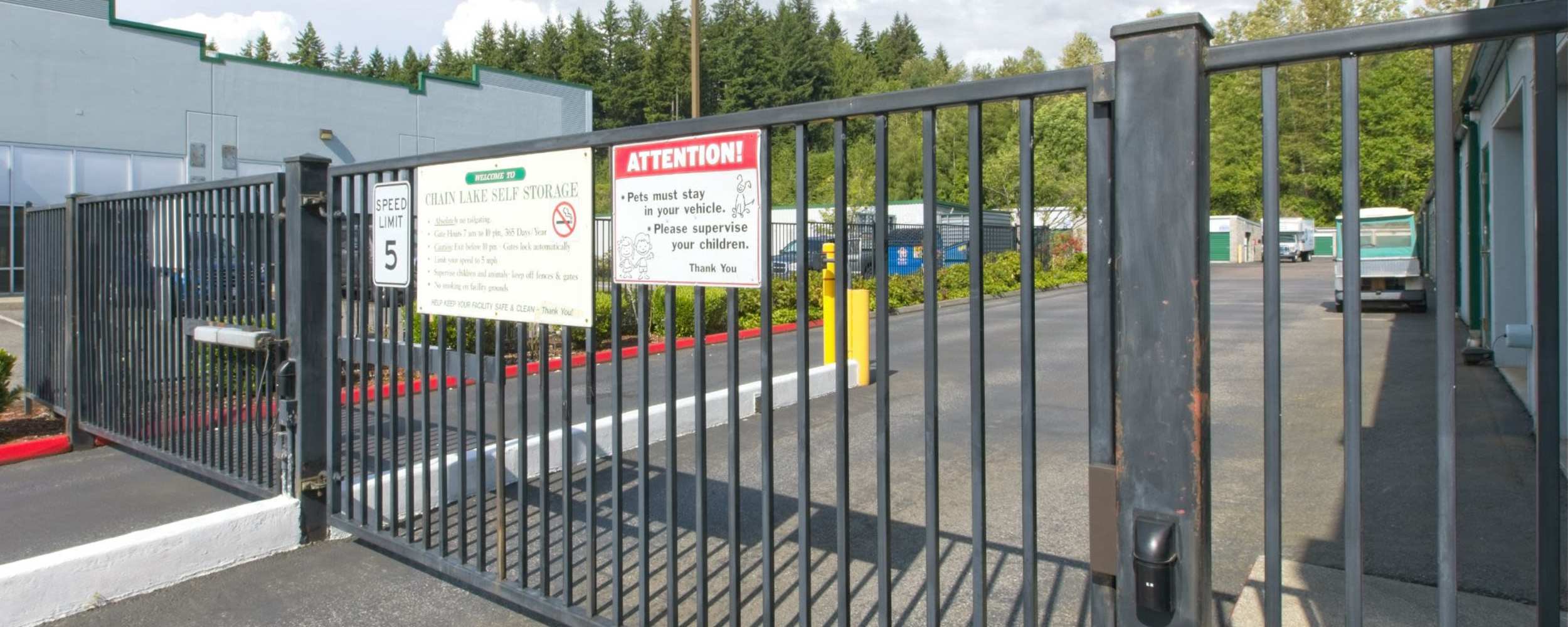 Security gates at Chain Lake Self Storage in Monroe, Washington