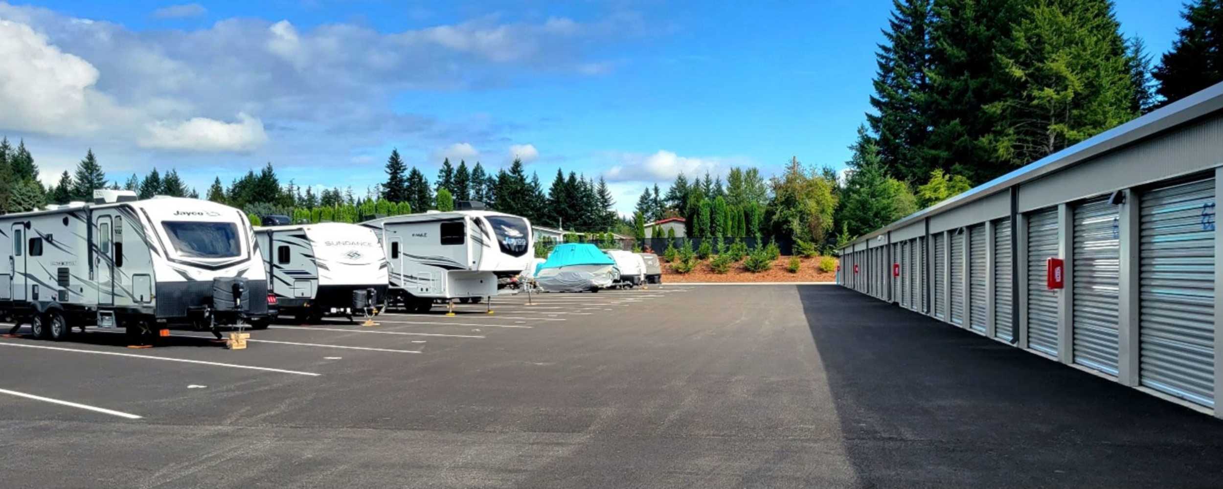  RVs parked at Sidney Storage in Port Orchard, Washington, 