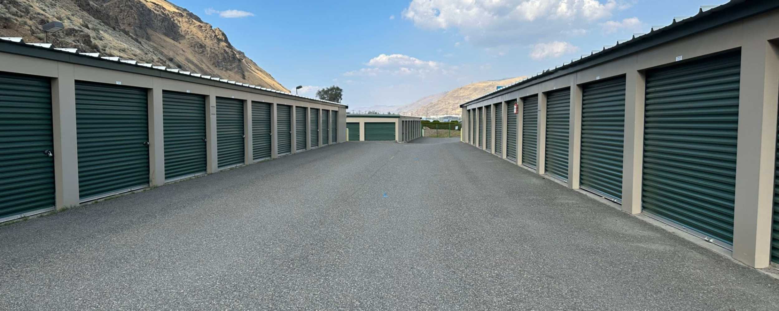 A series of storage units at Ohme Road Storage, Wenatchee, Washington