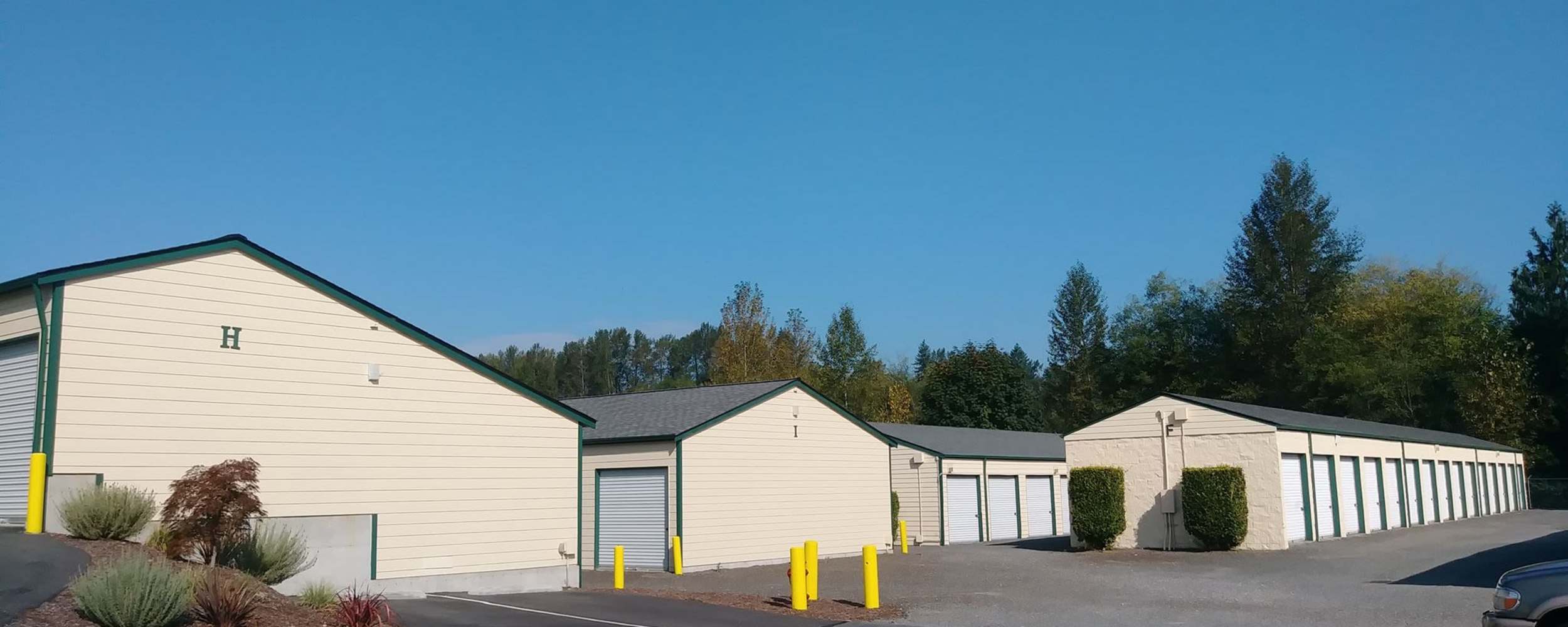 Exterior view of storage facility at Mountainside Storage, Sultan, Washington