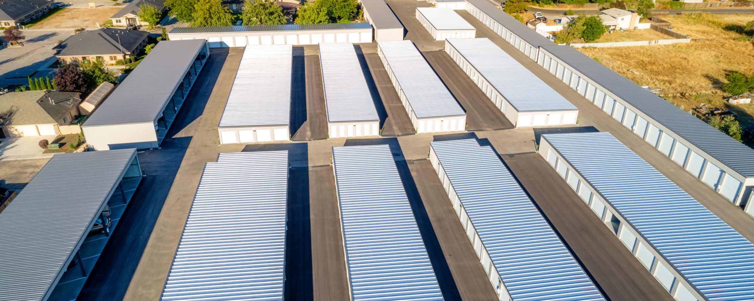 Storage units arranged in rows at Centennial Storage in Bonney Lake, Washington