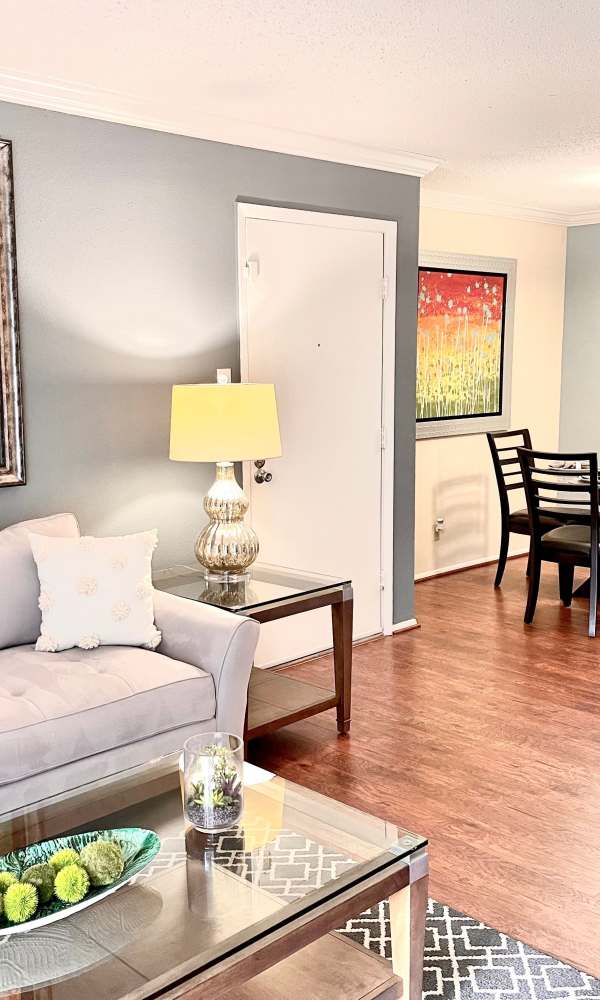 Spacious living area at The Abbey at Medical Center in San Antonio, Texas