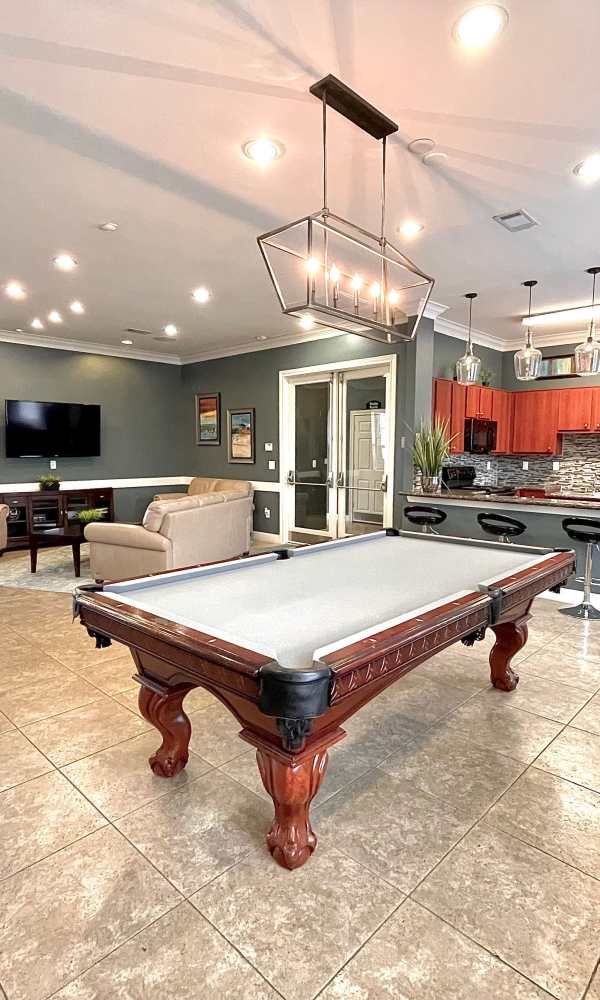 Game room at The Abbey at Stone Oak in San Antonio, Texas