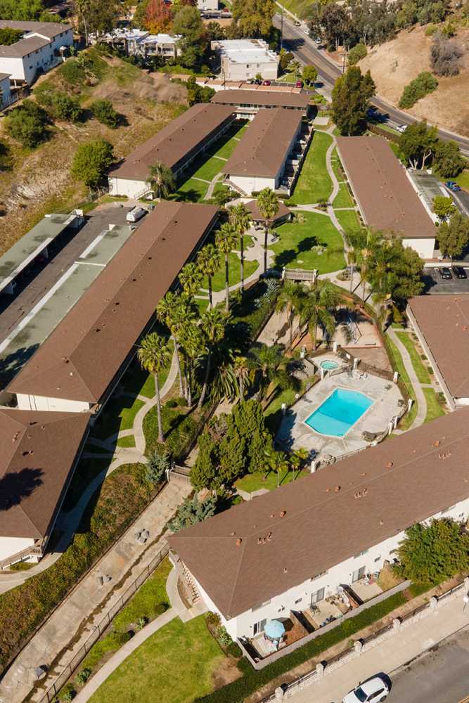 View of Stoneybrook Apartments from above in Oceanside, California