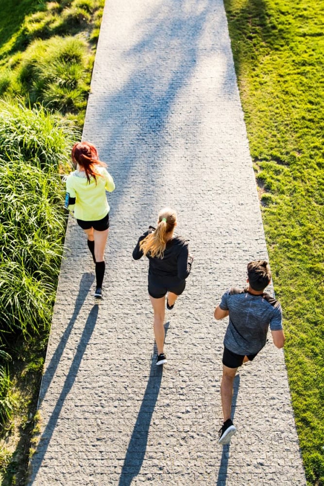 Residents out for a jog near The Seville Apartments in Easton, Pennsylvania