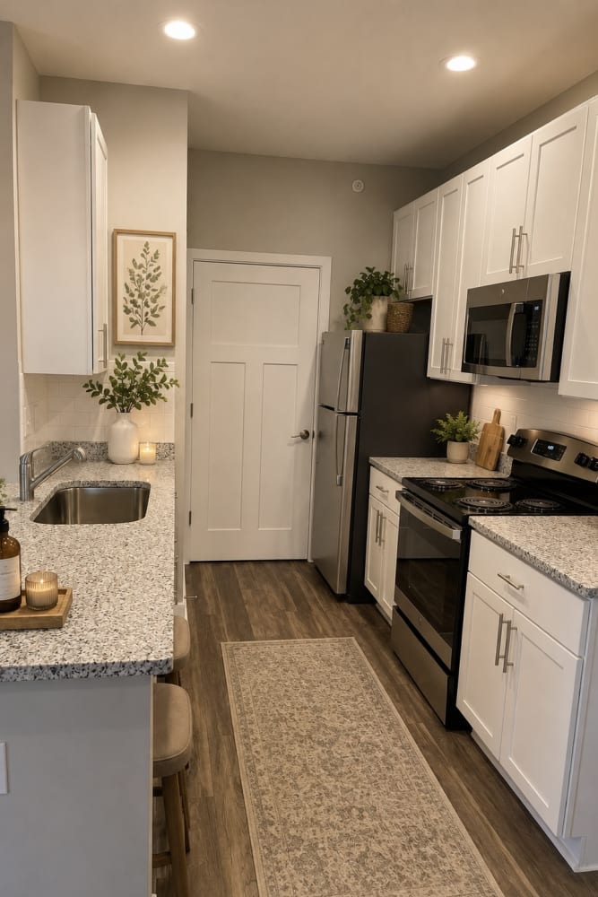 Decorated Kitchen at Meridian Oaks Apartments in Greenwood, Indiana