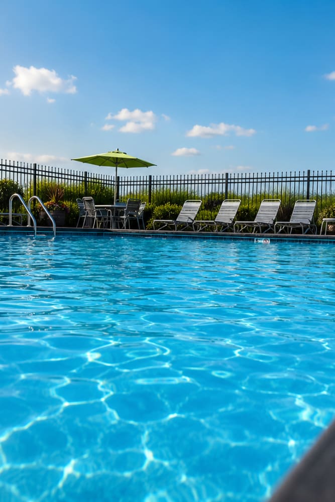Relaxing swimming pool at Meridian Oaks Apartments in Greenwood, Indiana