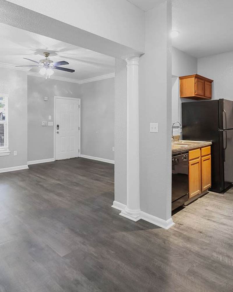 bedroom of a model unit at Highland Pointe in Yukon, Oklahoma