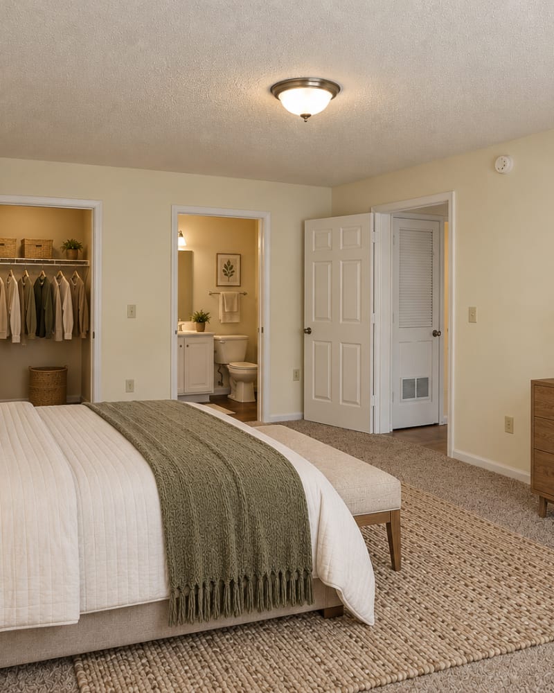 Main bedroom with plush carpeting at Camellia Trace in Jackson, Tennessee