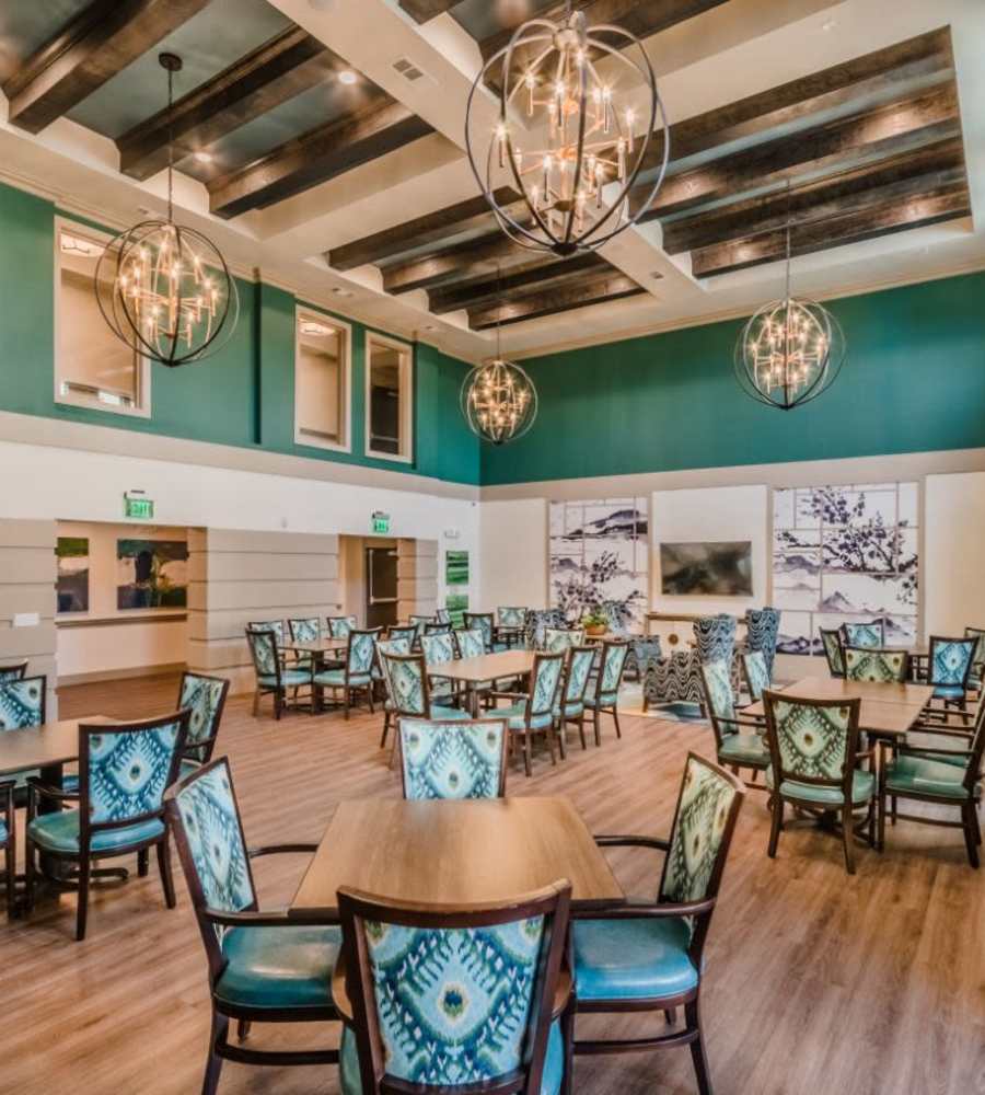 Dining area at Atlas Point at Prestonwood in Carrollton, TX