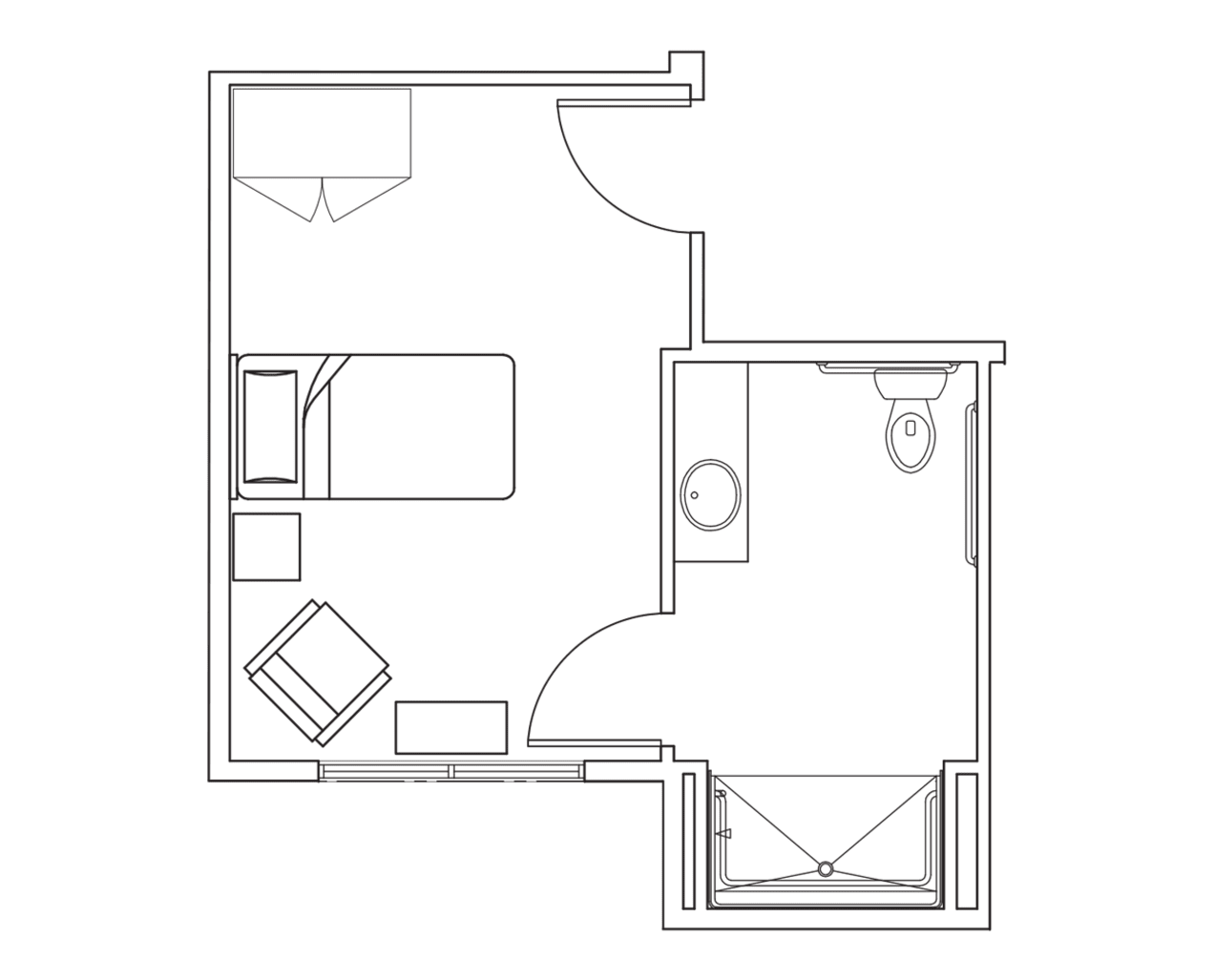 one bedroom floorplan at Mt Bachelor Assisted Living and Memory Care in Bend, Oregon