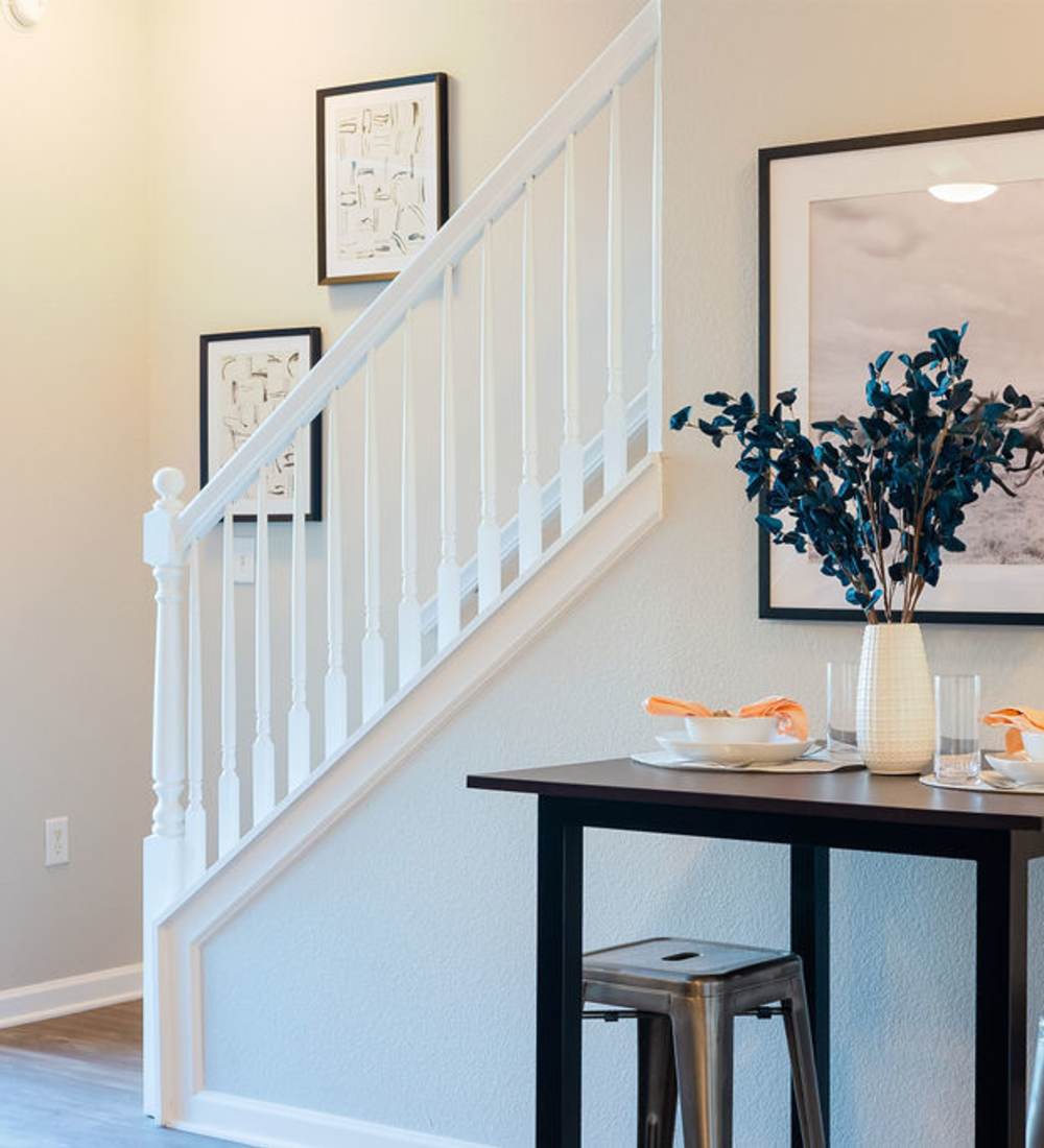 Living room with hardwood-style flooring at The Wyatt in Lexington, Kentucky
